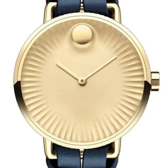 Movado Accessories - NIB Movado Edge Gold w/ Blue Leather Strap Womens's Quartz Watch 3680036 RARE